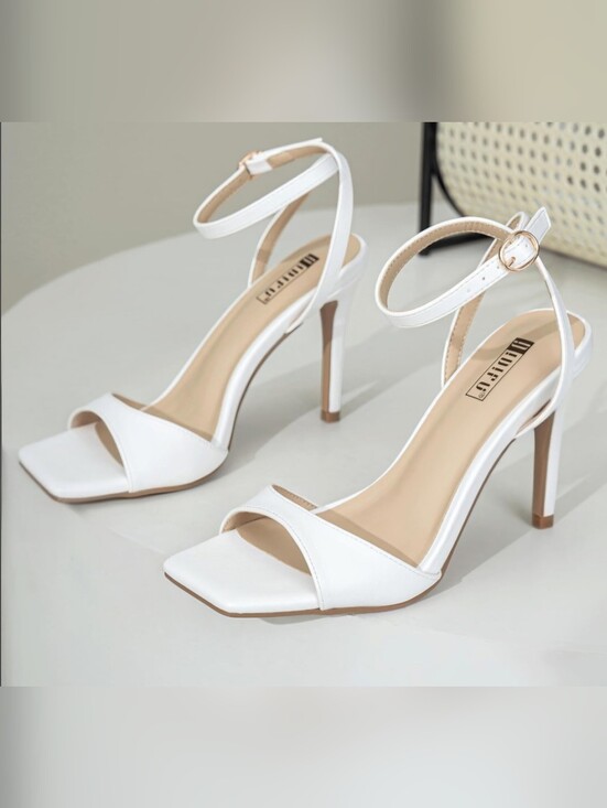 Shoes - White Mini Malist Ankle-Strap Stiletto Heels / Wedding/ Bridal